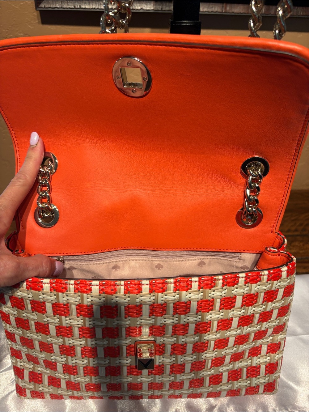 Kate Spade RARE Natalia Coral Leather & Raffia Shoulder/Crossbody MSRP $349 - Picture 9 of 11